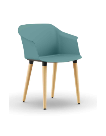 Sedia fissa 4 gambe monoscocca in polipropilene - Gambe in legno innestate a sottosedile in nylon nero - CAM