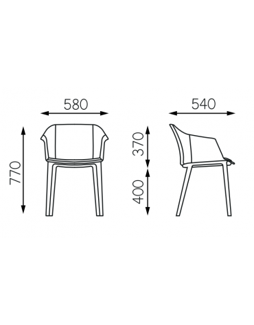 Sedia fissa 4 gambe monoscocca in polipropilene - telaio in nylon nero - sedile con cuscino - Certificata CAM