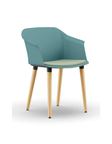 Sedia fissa 4 gambe monoscocca in polipropilene - Gambe in legno innestate a sottosedile in nylon nero - sedile con cuscino -CAM