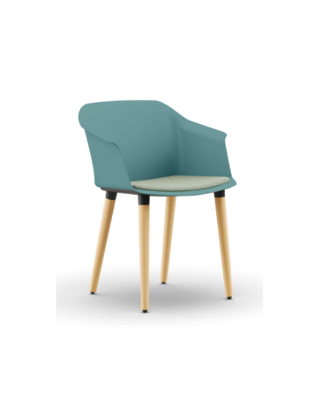 Sedia fissa 4 gambe monoscocca in polipropilene - Gambe in legno innestate a sottosedile in nylon nero - sedile con cuscino -CAM