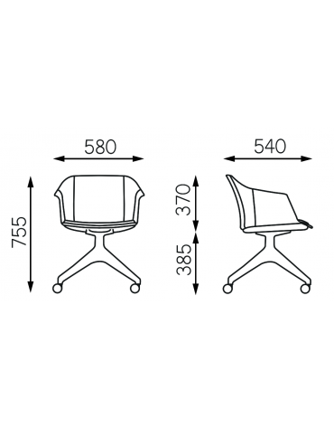 Sedia girevole monoscocca in polipropilene con base piramidale 4 razze in alluminio su ruote - sedile con cuscino -  CAM