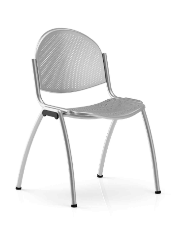 Sedia fissa 4 gambe in lamiera - telaio, sedile e schienale monoblocco verniciato grigio lucido - Certificata CAM
