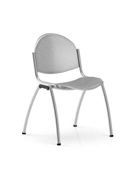 Sedia fissa 4 gambe in lamiera - telaio, sedile e schienale monoblocco verniciato grigio lucido - Certificata CAM