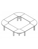 Tavolo conferenza composto chiuso con angoli simmetrici, piano in melaminico e gambe metalliche - cm 382x382x74h