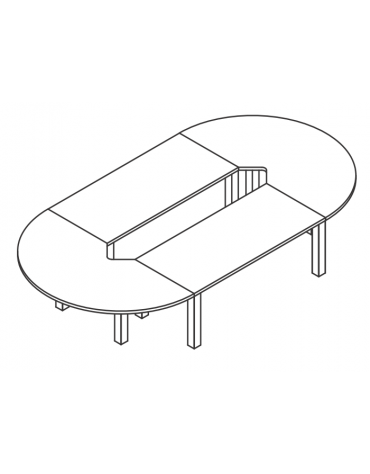 Tavolo conferenza composto chiuso con terminali doppi, piano in melaminico e gambe metalliche - cm 591x222x74h
