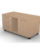 Mobile di servizio su ruote con vano a giorno, anta e cassettiera con chiusura ammortizzata - cm 118x60x61h