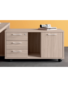Mobile di servizio su ruote con vano a giorno, anta e cassettiera con chiusura ammortizzata - cm 118x60x61h