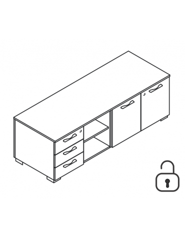 Mobile servente per scrivania in melaminico con contenitore giorno, 2 ante e cassettiera - cm 168x60x54,6h