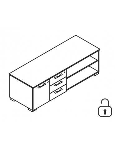 Mobile servente per scrivania in melaminico con contenitore giorno, un vano chiuso con anta e cassettiera - cm 168x60x54,6h