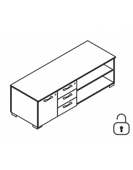 Mobile servente per scrivania in melaminico con contenitore giorno, un vano chiuso con anta e cassettiera - cm 168x60x54,6h