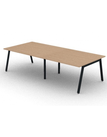 Tavolo riunione piano due pezzi in melaminico spessore mm 25 e gambe inclinate metalliche - Colori a scelta - cm 280x125x74h