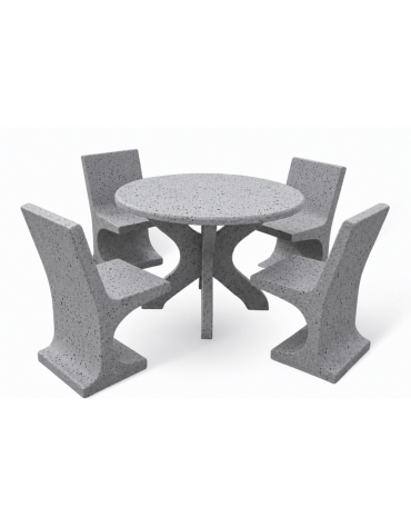Set pic nic in cemento colore Grigio pietra - 1 tavolo circolare cm Ø110x75h e 4 sedute con schienale  - Conforme ai CAM