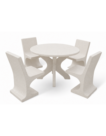 Set pic nic in cemento colore Bianco pietra - 1 tavolo circolare cm Ø110x75h e 4 sedute con schienale  - Conforme ai CAM