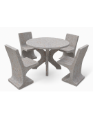 Set pic nic in cemento colore Grigio travertino - 1 tavolo circolare cm Ø110x75h e 4 sedute con schienale  - Conforme ai CAM