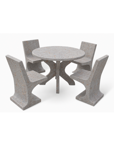 Set pic nic in cemento colore Grigio travertino - 1 tavolo circolare cm Ø110x75h e 4 sedute con schienale  - Conforme ai CAM
