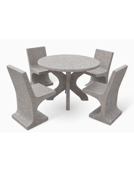 Set pic nic in cemento colore Grigio travertino - 1 tavolo circolare cm Ø110x75h e 4 sedute con schienale  - Conforme ai CAM