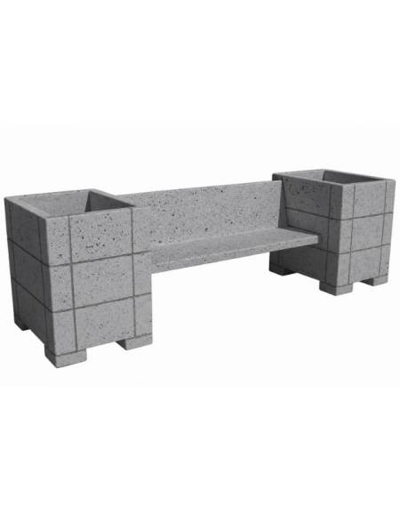 Panchina in cemento calcestruzzo con schienale e 2 fioriere laterali quadrate - colore Grigio pietra - cm 300x85x90h - CAM 