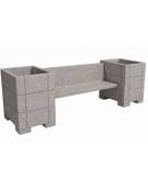 Panchina in cemento calcestruzzo con schienale e 2 fioriere laterali quadrate - colore Grigio travertino - cm 300x85x90h - CAM