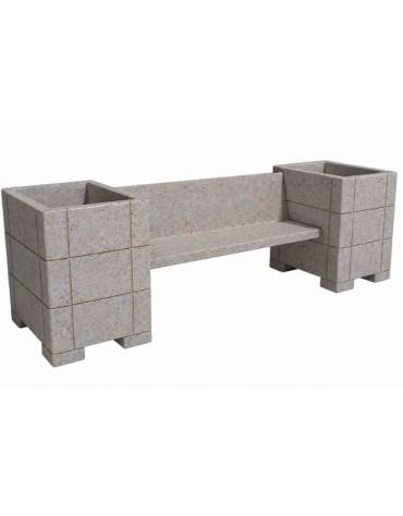 Panchina in cemento calcestruzzo con schienale e 2 fioriere laterali quadrate - colore Grigio travertino - cm 300x85x90h - CAM