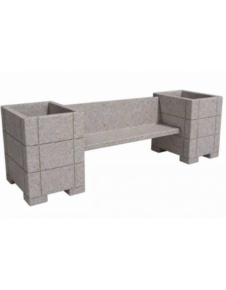 Panchina in cemento calcestruzzo con schienale e 2 fioriere laterali quadrate - colore Grigio travertino - cm 300x85x90h - CAM