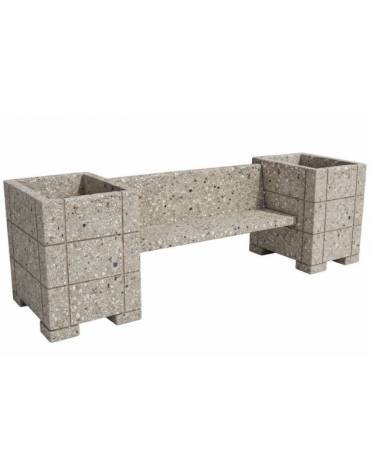 Panchina in cemento calcestruzzo con schienale e 2 fioriere laterali quadrate - colore Grigio sabbiato - cm 300x85x90h - CAM