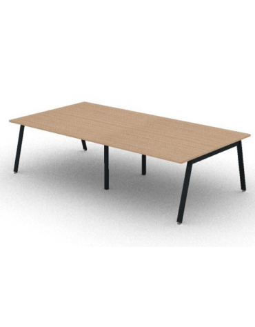 Tavolo riunione piano due pezzi in melaminico spessore mm 25 e gambe inclinate metalliche - Colori a scelta - cm 280x145x74h