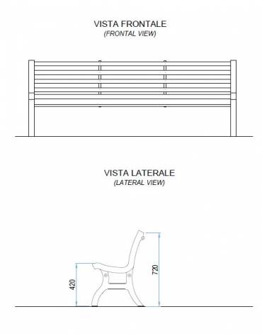 Panchina per parco, 2 robusti fianchi in ghisa sferoidale, 10 doghe in legno tropicale esotico - cm 204x51x72h