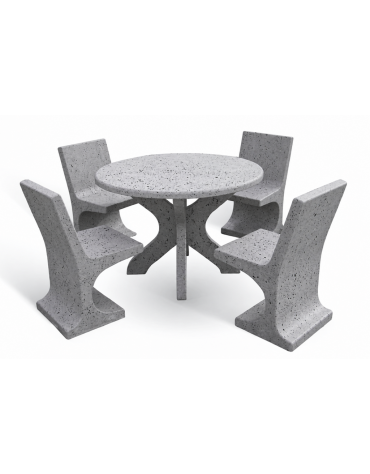 Set pic nic in cemento IDROREPELLENTE colore Grigio pietra - 1 tavolo circolare cm Ø110x75h e 4 sedute con schienale - CAM