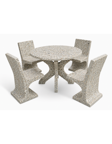 Set pic nic in cemento colore Grigio sabbiato - 1 tavolo circolare cm Ø110x75h e 4 sedute con schienale  - Conforme ai CAM