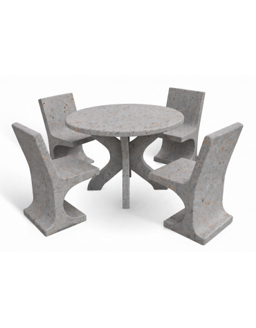 Set pic nic in cemento IDROREPELLENTE colore Grigio travertino - 1 tavolo circolare cm Ø110x75h e 4 sedute con schienale - CAM