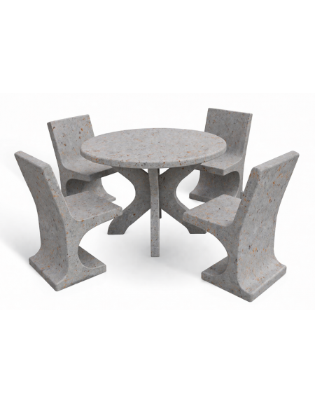 Set pic nic in cemento IDROREPELLENTE colore Grigio travertino - 1 tavolo circolare cm Ø110x75h e 4 sedute con schienale - CAM