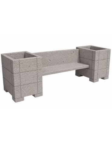 Panchina in cemento calcestruzzo con schienale e 2 fioriere laterali quadrate - colore Bianco sabbiato - cm 300x85x90h - CAM