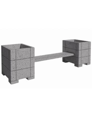 Panchina con 2 fioriere laterali quadrate, in cemento calcestruzzo colore Grigio pietra - cm 300x85x90h - Conforme ai CAM