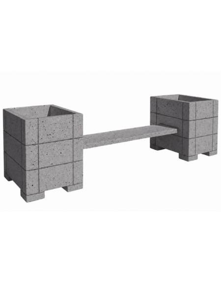 Panchina con 2 fioriere laterali quadrate, in cemento calcestruzzo colore Grigio pietra - cm 300x85x90h - Conforme ai CAM