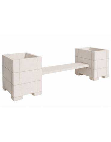 Panchina con 2 fioriere laterali quadrate, in cemento calcestruzzo colore Bianco pietra - cm 300x85x90h - Conforme ai CAM