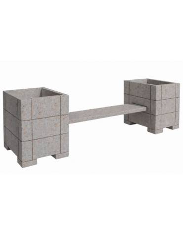 Panchina con 2 fioriere laterali quadrate, in cemento calcestruzzo colore Grigio travertino - cm 300x85x90h - Conforme ai CAM