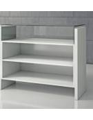 Bancone in legno con cassa teca bassa in vetro temperato h 25 cm - Colore bianco lucido - cm 110 x 55 x 75h