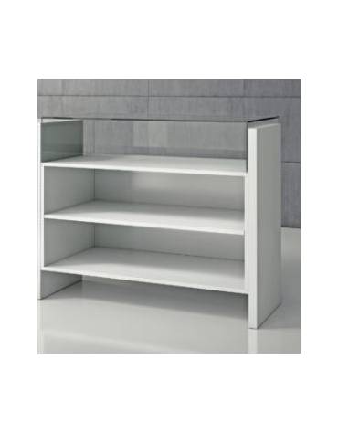 Bancone in legno con cassa teca bassa in vetro temperato h 25 cm - Colore bianco lucido - cm 110 x 55 x 75h