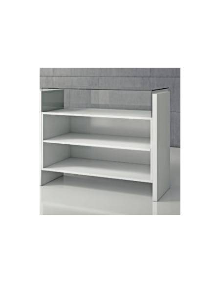 Bancone in legno con cassa teca bassa in vetro temperato h 25 cm - Colore bianco lucido - cm 110 x 55 x 75h