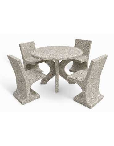 Set pic nic in cemento IDROREPELLENTE colore Grigio sabbiato - 1 tavolo circolare cm Ø110x75h e 4 sedute con schienale - CAM