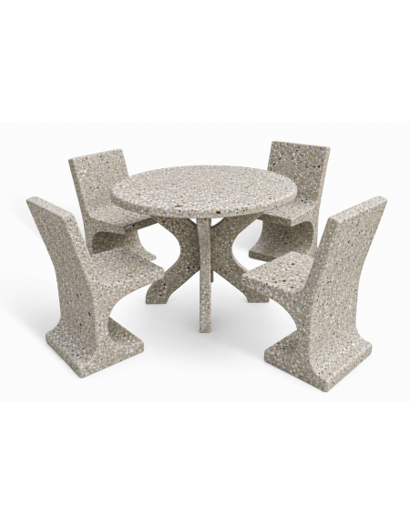 Set pic nic in cemento IDROREPELLENTE colore Grigio sabbiato - 1 tavolo circolare cm Ø110x75h e 4 sedute con schienale - CAM
