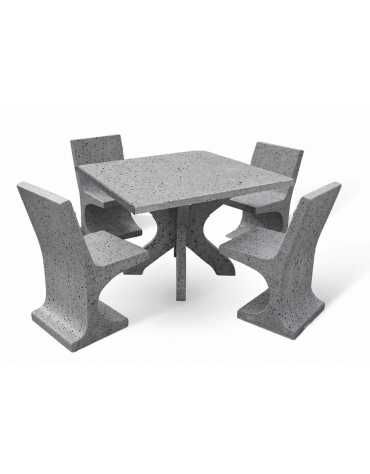 Set pic nic in cemento colore Grigio pietra - 1 tavolo quadrato cm 110x110x75h e 4 sedute con schienale  - Conforme ai CAM