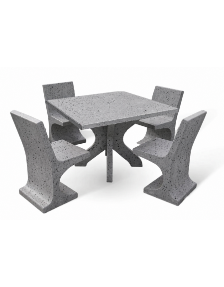 Set pic nic in cemento colore Grigio pietra - 1 tavolo quadrato cm 110x110x75h e 4 sedute con schienale  - Conforme ai CAM