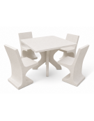 Set pic nic in cemento colore Bianco pietra - 1 tavolo quadrato cm 110x110x75h e 4 sedute con schienale  - Conforme ai CAM
