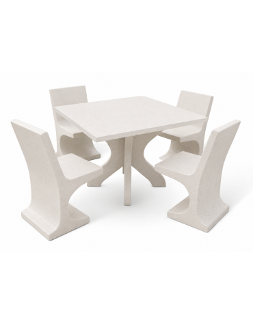 Set pic nic in cemento colore Bianco pietra - 1 tavolo quadrato cm 110x110x75h e 4 sedute con schienale  - Conforme ai CAM