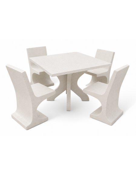 Set pic nic in cemento colore Bianco pietra - 1 tavolo quadrato cm 110x110x75h e 4 sedute con schienale  - Conforme ai CAM