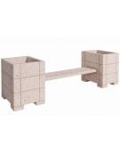 Panchina con 2 fioriere laterali quadrate, in cemento calcestruzzo colore Bianco travertino - cm 300x85x90h - Conforme ai CAM