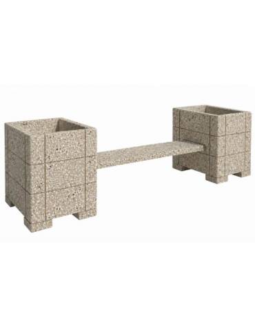 Panchina con 2 fioriere laterali quadrate, in cemento calcestruzzo colore Grigio sabbiato - cm 300x85x90h - Conforme ai CAM
