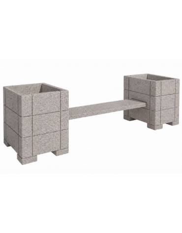 Panchina con 2 fioriere laterali quadrate, in cemento calcestruzzo colore Bianco sabbiato - cm 300x85x90h - Conforme ai CAM
