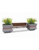 PANCHINA CON SCHIENALE E SEDUTA IN LEGNO TRA 2 FIORIERE QUADRATE IN CEMENTO COLORE GRIGIO PIETRA - CM 340x90x85H - Conforme CAM